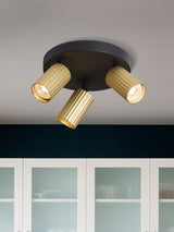 Next Searchlight Black and Gold Temp Triple Fluted Spotlight Ceiling Light- Buy online at McGrocer