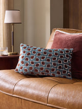 Next Cut Velvet Geo Cushion Blue/Brown 50 x 30cm- Buy online at McGrocer