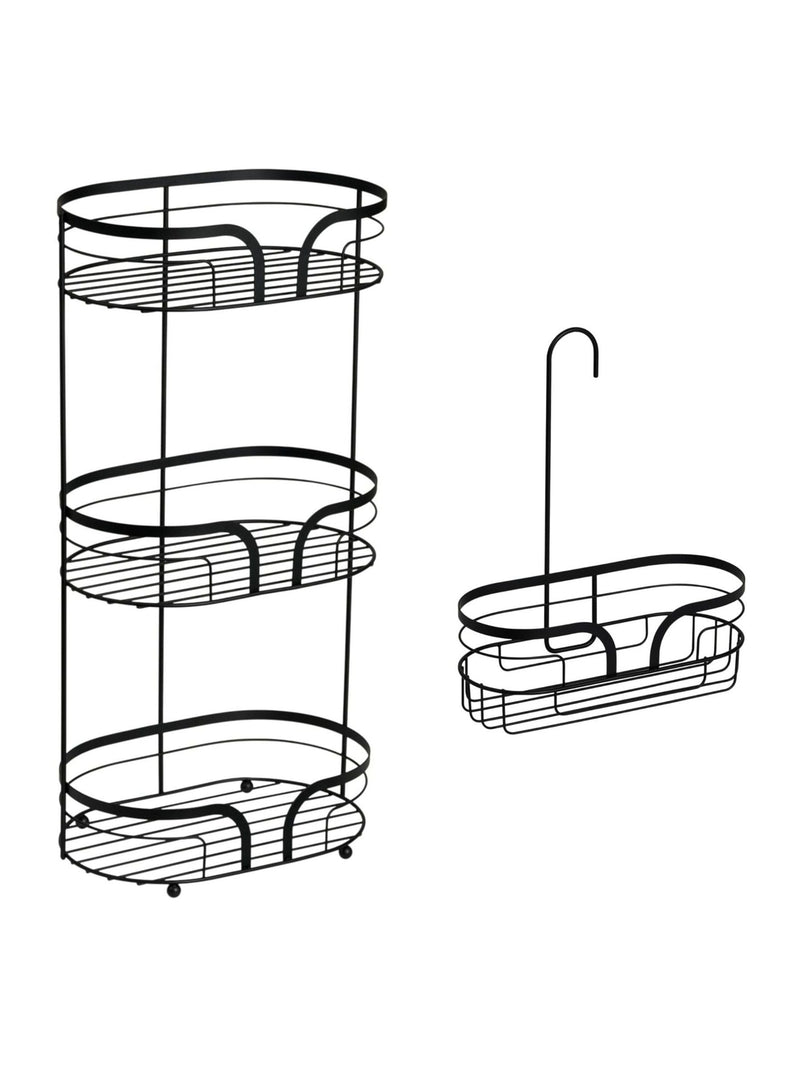 Showerdrape Black Dante floor and shower caddy set, imported from the UK