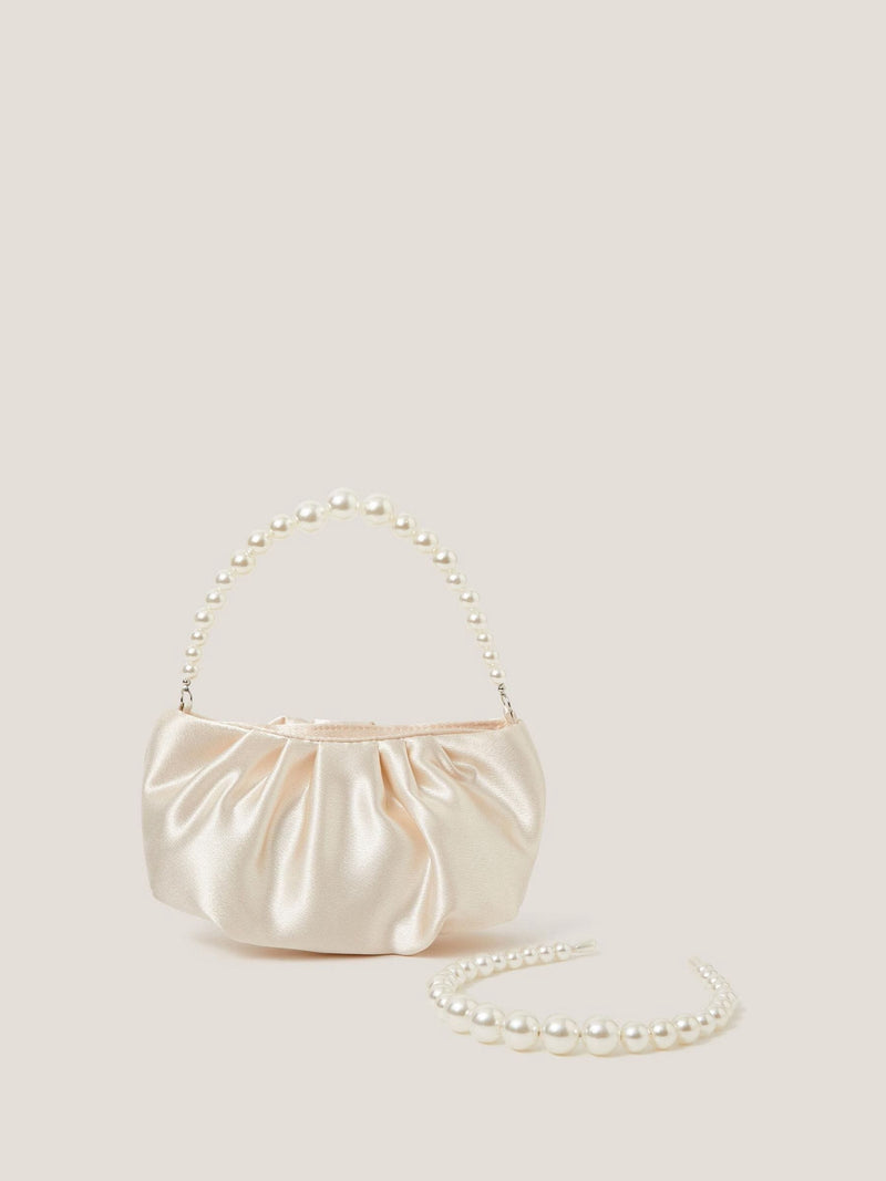 Monsoon cream pearl headband and satin bag set (British brand)