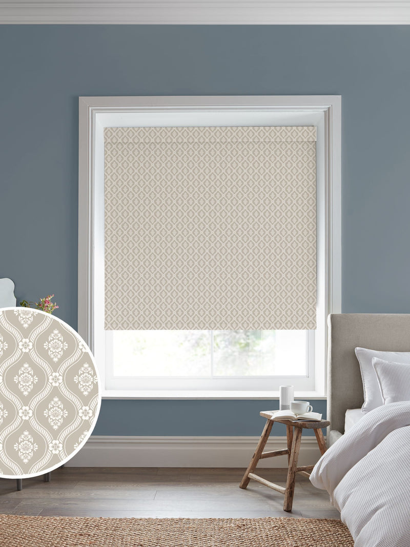 Laura Ashley Natural Landford roller blind with floral trellis design, imported from the UK
