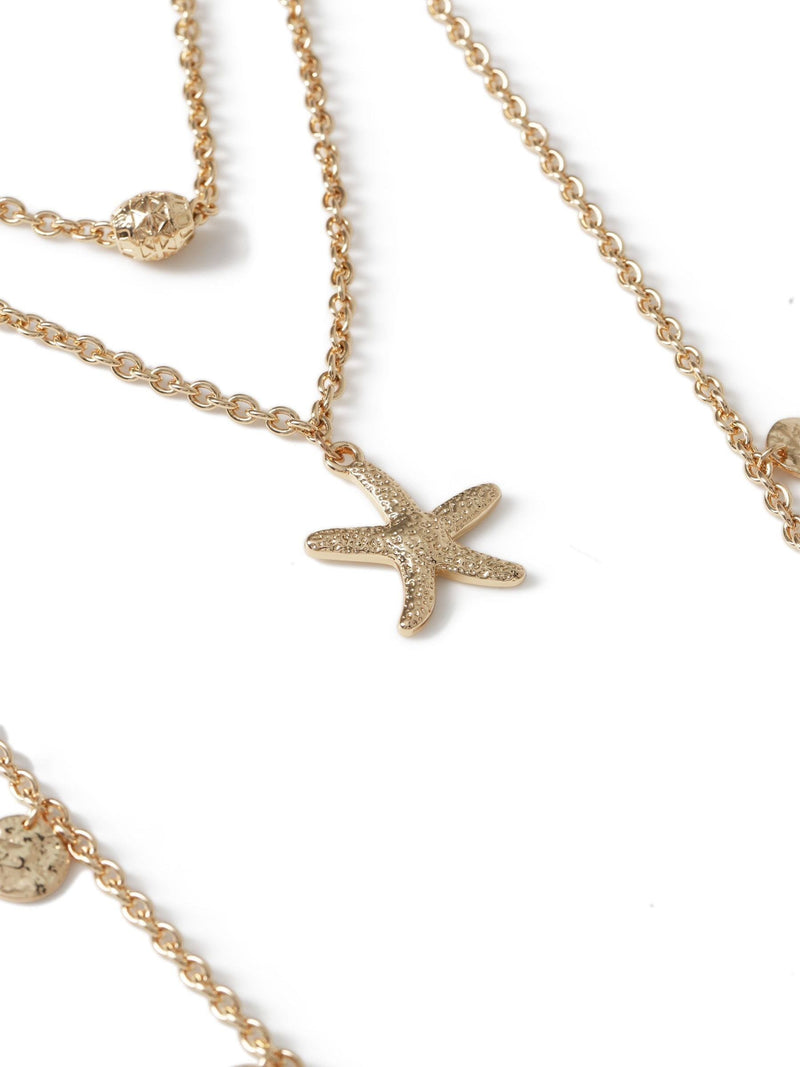 Aela gold tone starfish multirow necklace, imported from the UK
