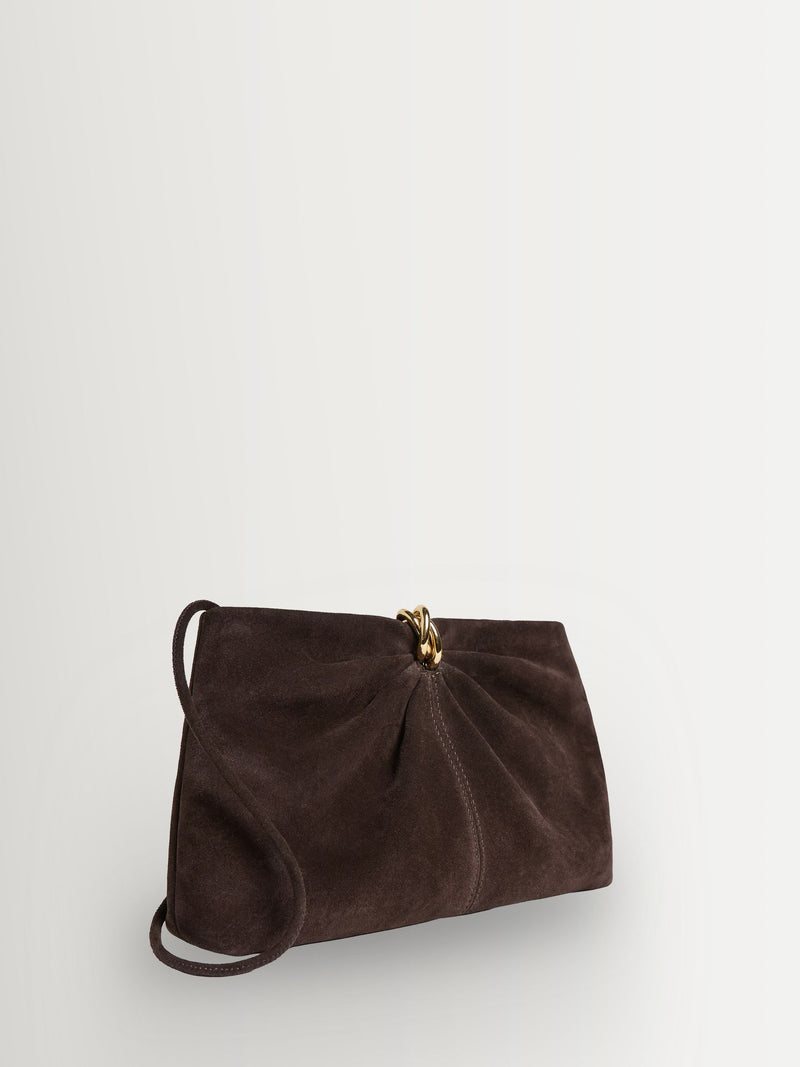 Loeffler Randall Corrine suede gathered ring clutch brown - British product
