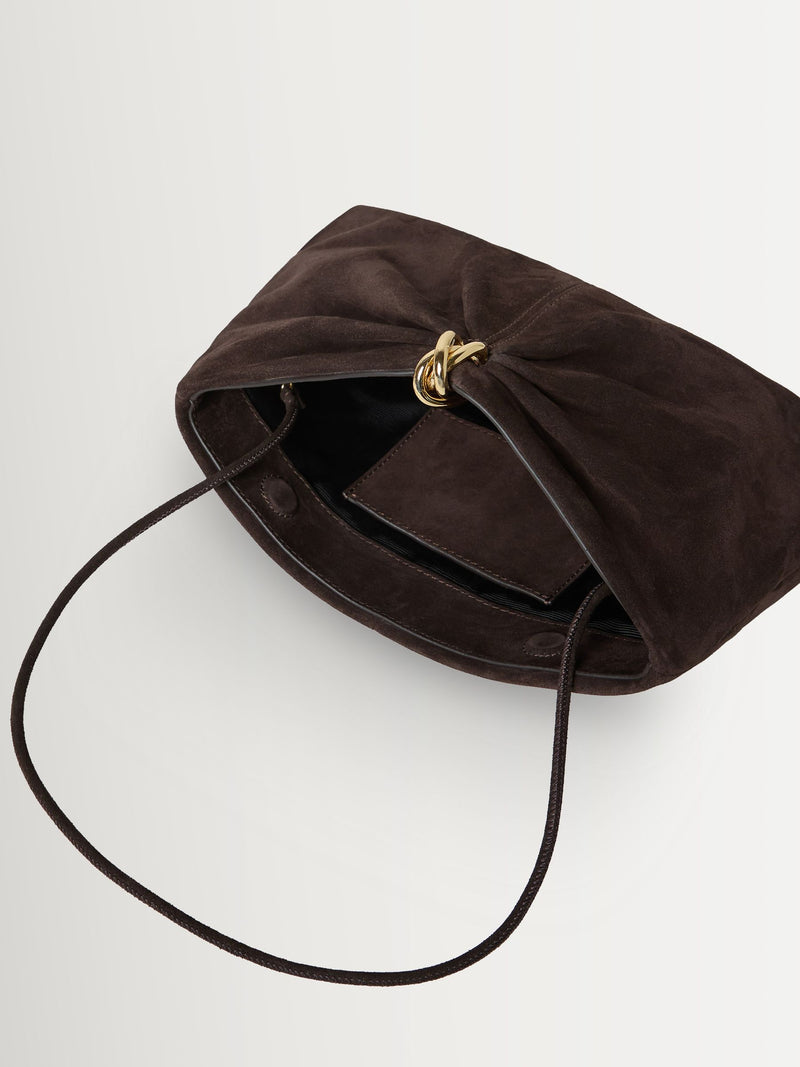 Loeffler Randall Corrine suede gathered ring clutch brown - British product