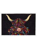Artsy Mats black Highland cow washable doormat 60x40cm, UK version