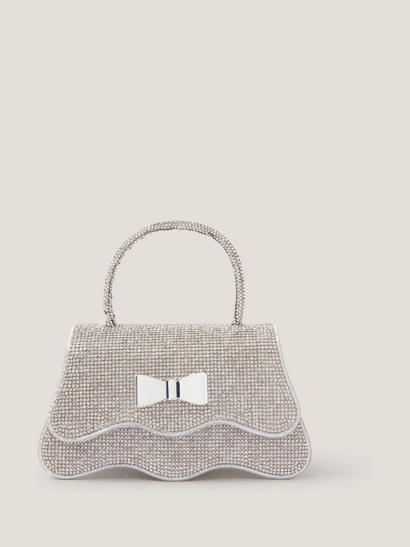 Monsoon silver diamanté bow handbag small - British product