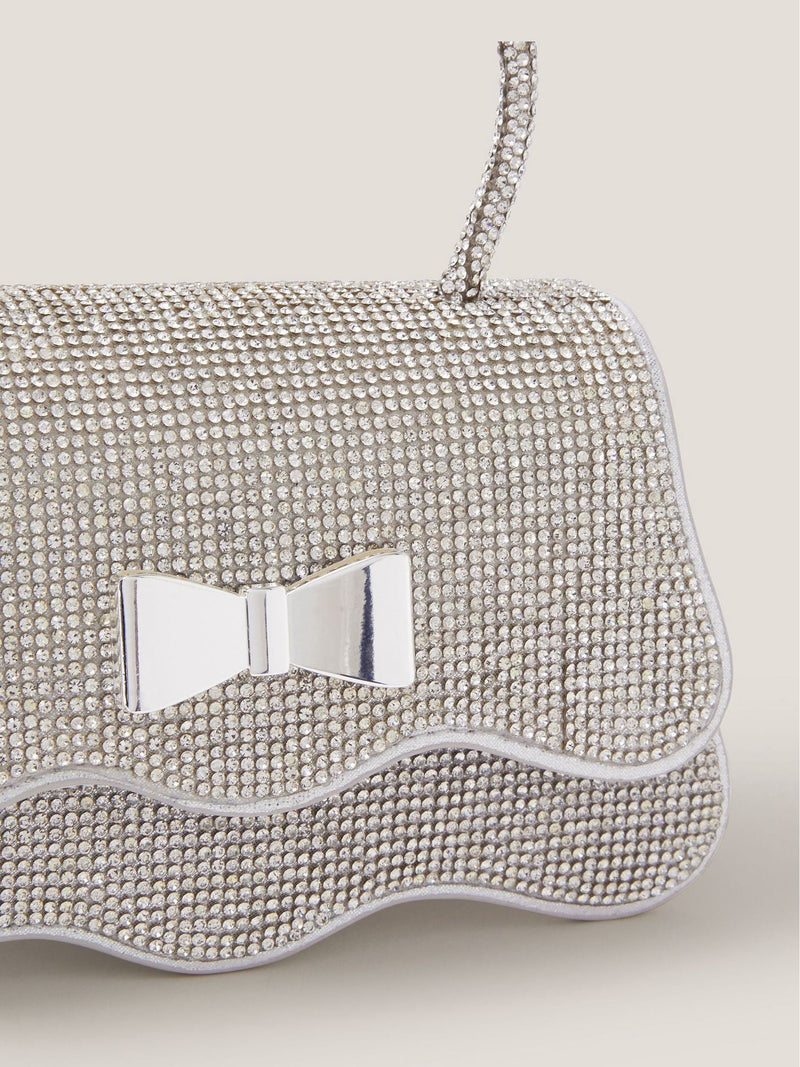 Monsoon silver diamanté bow handbag small - British product