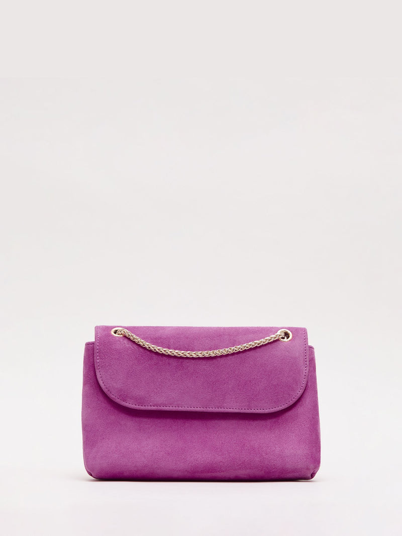 Phase Eight purple suede clutch bag with gold chain (British brand)