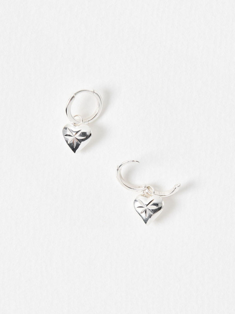 Oliver Bonas Cora hoop earrings with heart charm, imported from the UK