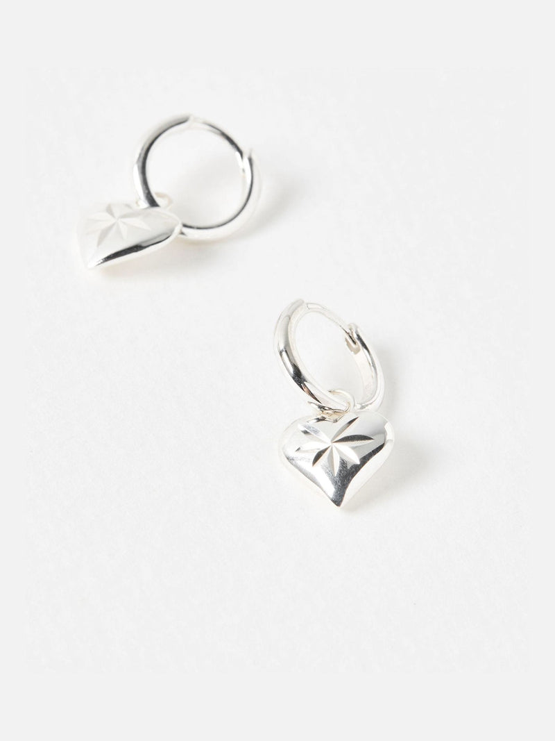 Oliver Bonas Cora hoop earrings with heart charm, imported from the UK
