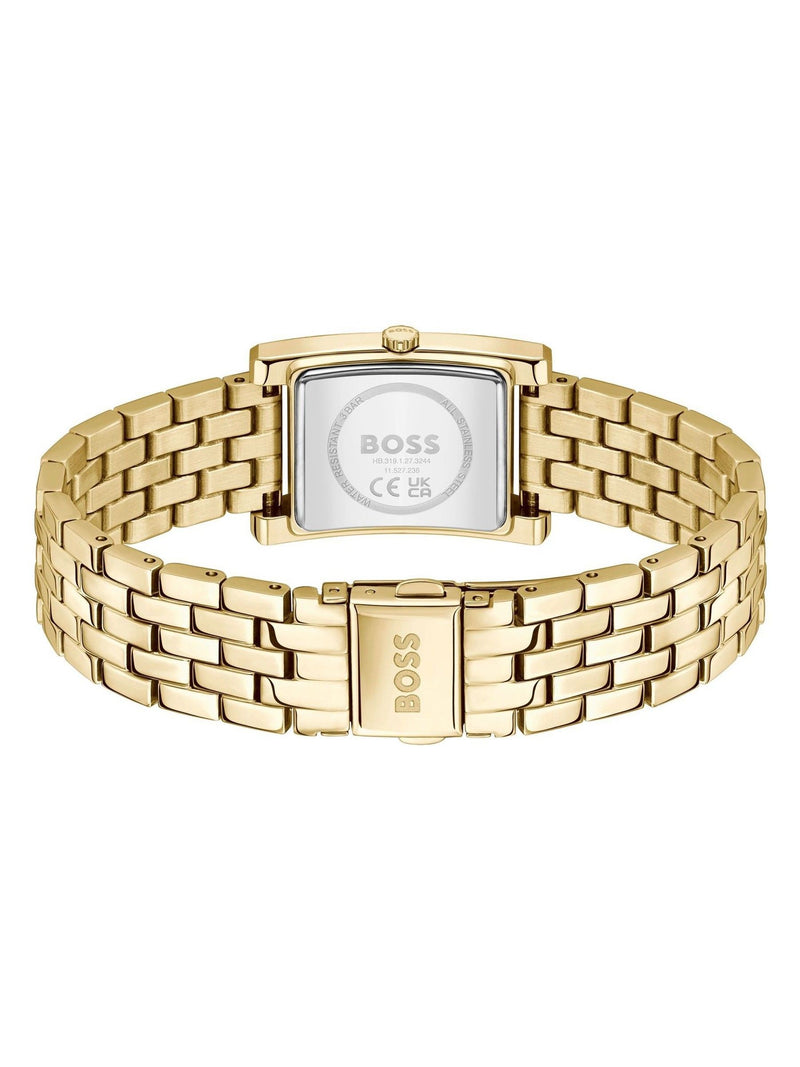 BOSS gold tone tank watch with green dial, imported from the UK