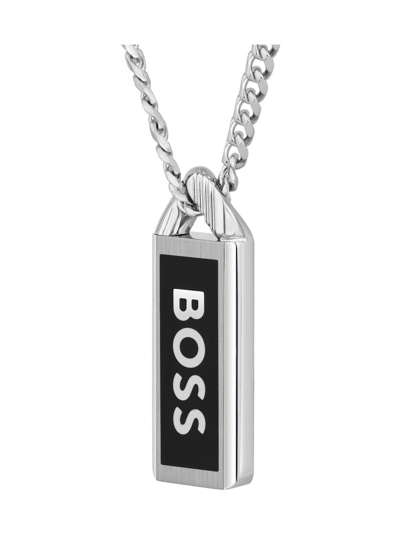 BOSS Kassy Emblem pendant necklace stainless steel black enamel - British product