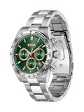 BOSS Hero stainless steel bracelet watch with green dial, UK version