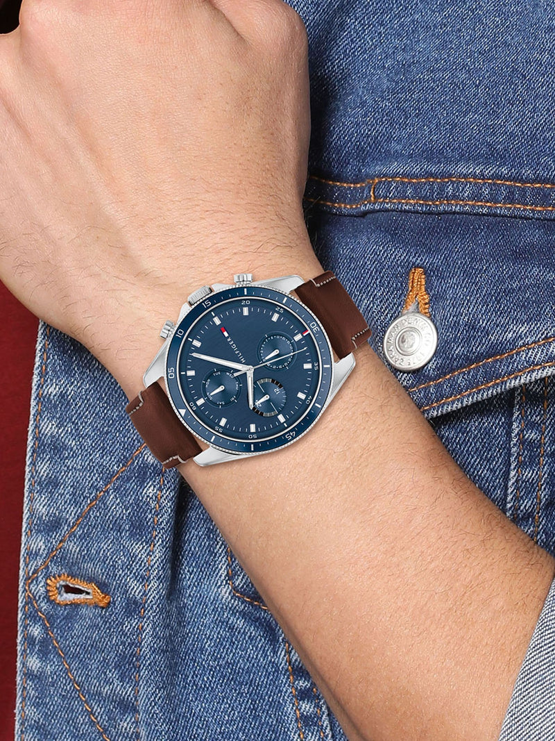 Tommy Hilfiger men's watch with brown leather strap 44mm - British product