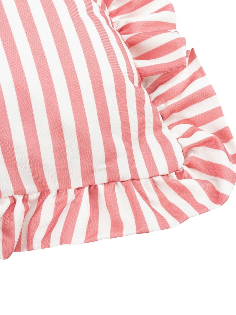 Wylder Pink Millie ruffle striped outdoor cushion 50x50cm, UK version