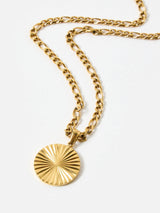Next Oliver Bonas Gold Tone Stainless Steel Waterproof Etched Disc Pendant Necklace- Buy online at McGrocer