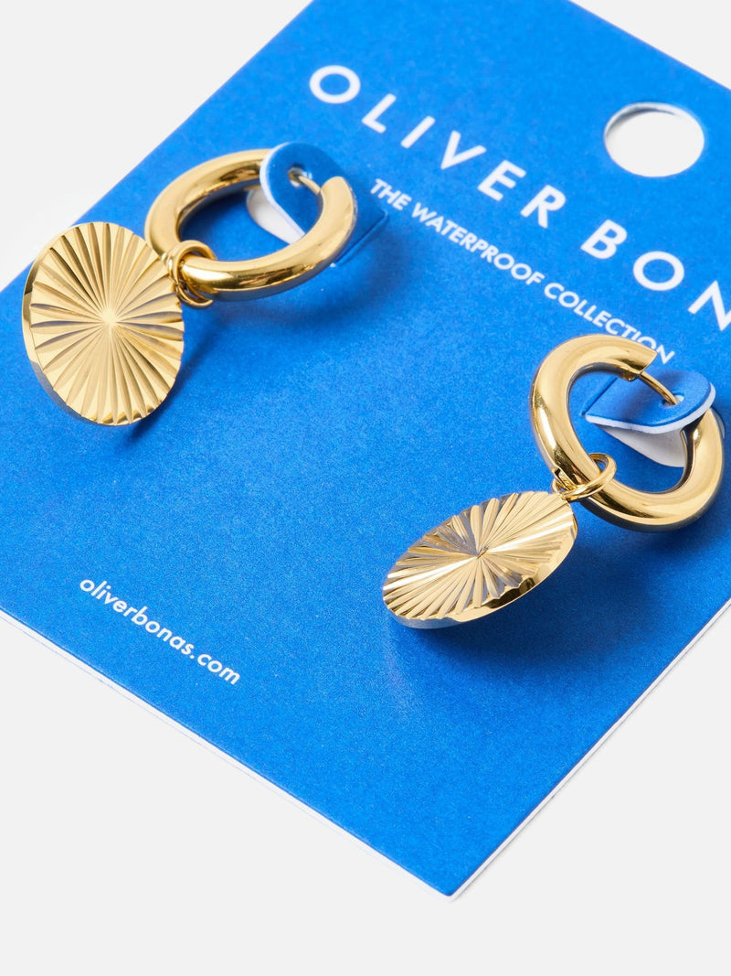 Oliver Bonas gold tone waterproof drop earrings, imported from the UK