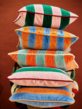 Oliver Bonas cushion cover pink green striped velvet 45x45cm, UK version
