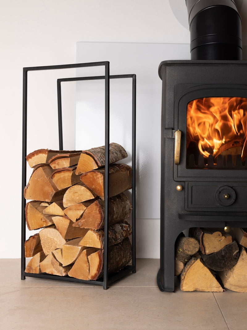Snug black log holder 80cm tall - British product