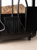 Snug black hazel log holder and fireside companion set (British brand)