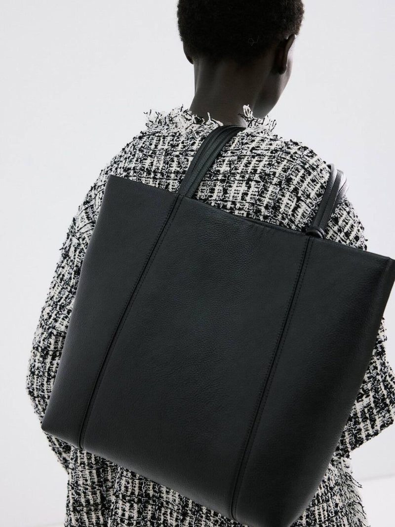 Mango black faux leather shopper bag large, imported from the UK