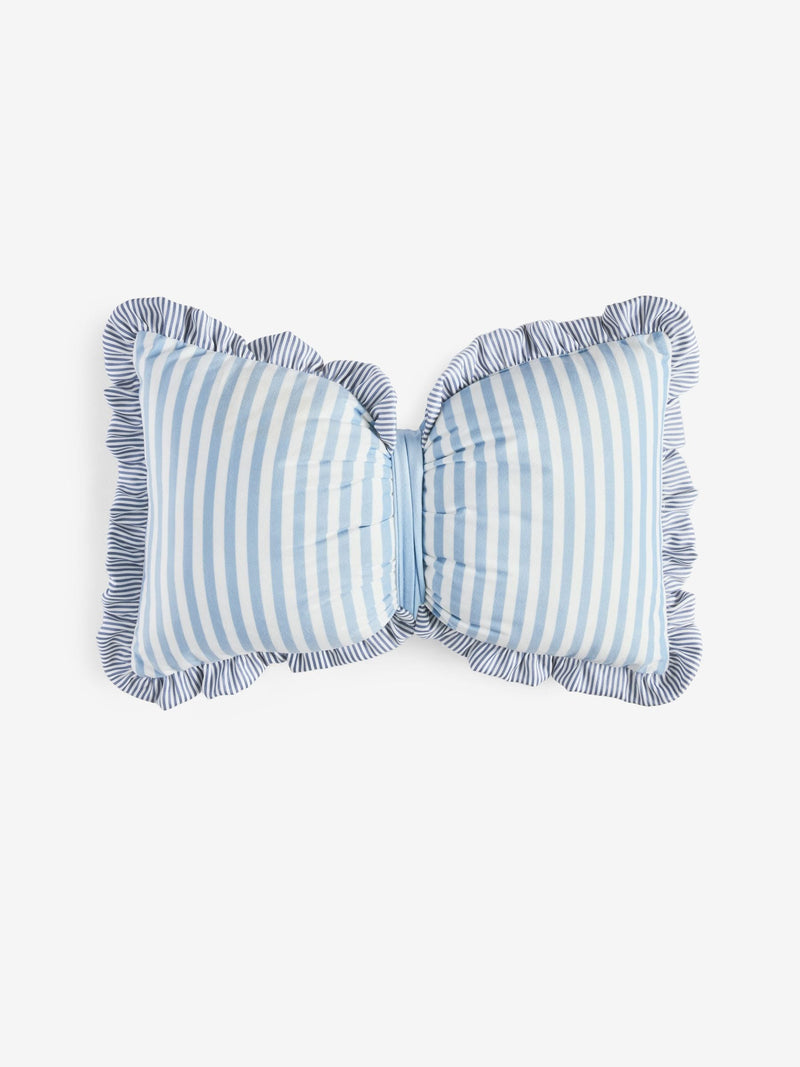 Light blue 3D stripe frill bow cushion (British brand)