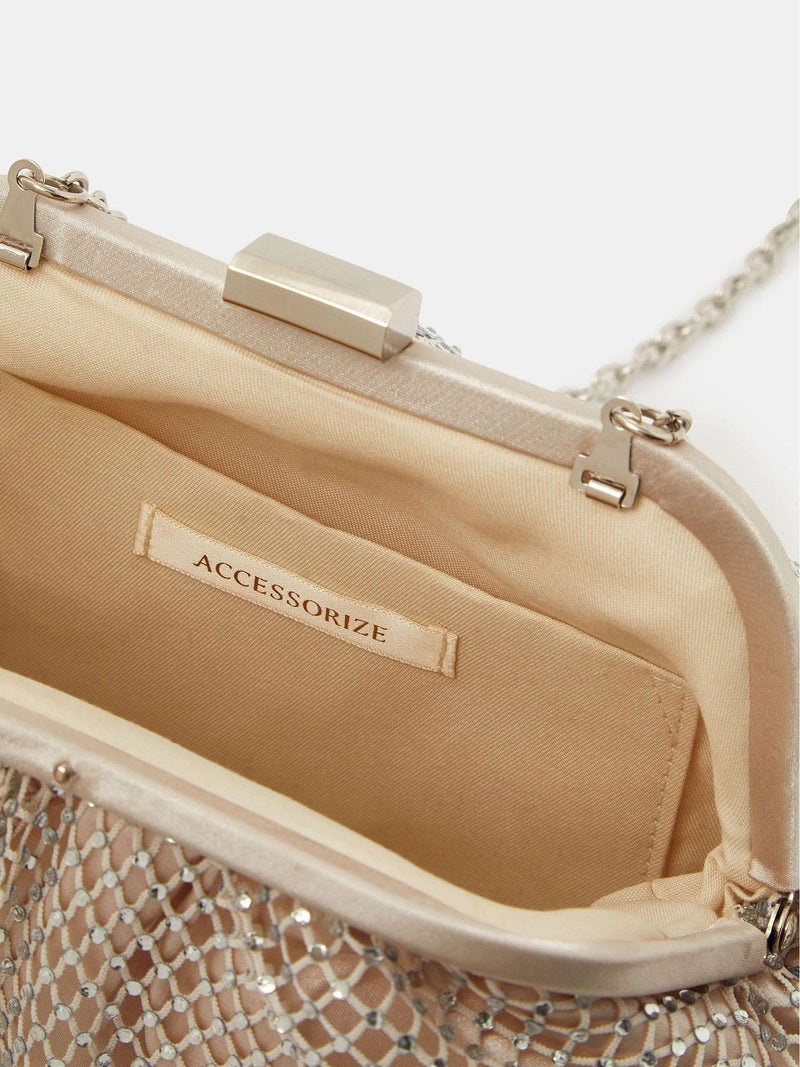 Accessorize natural sequin clip frame clutch bag (British brand)