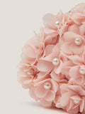 Monsoon pink floral appliqué bag with pearl beads, imported from the UK
