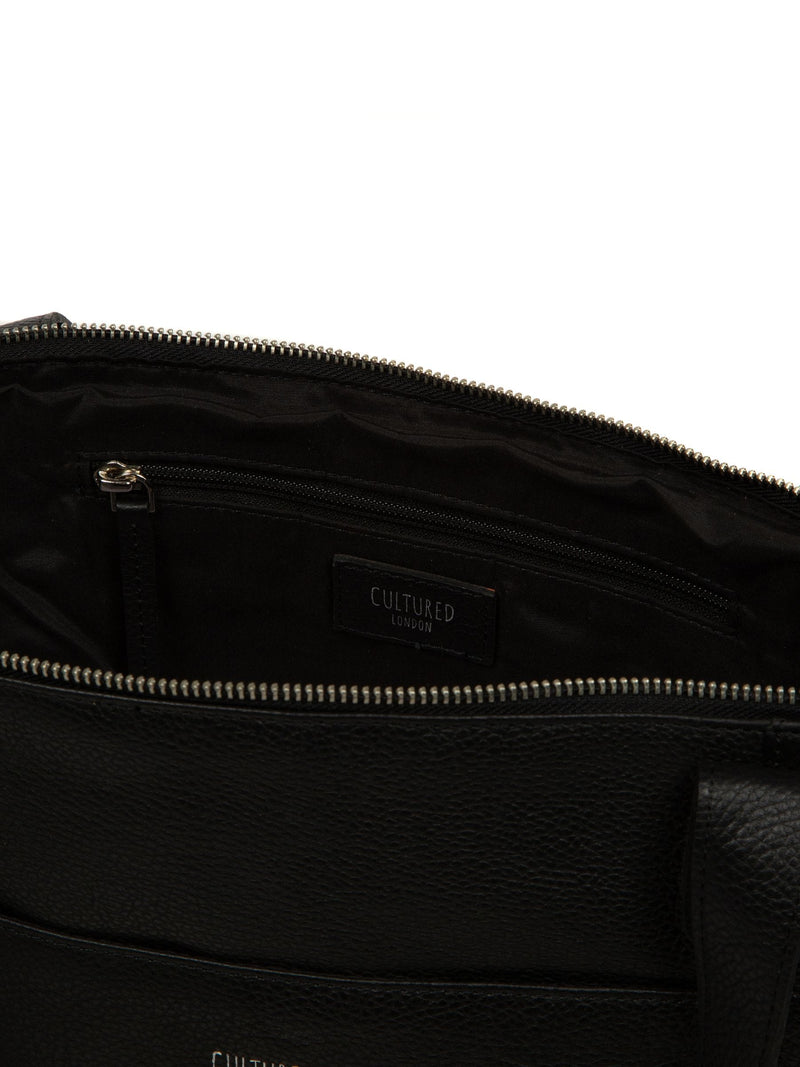 Cultured London Black Marina leather tote bag, British brand