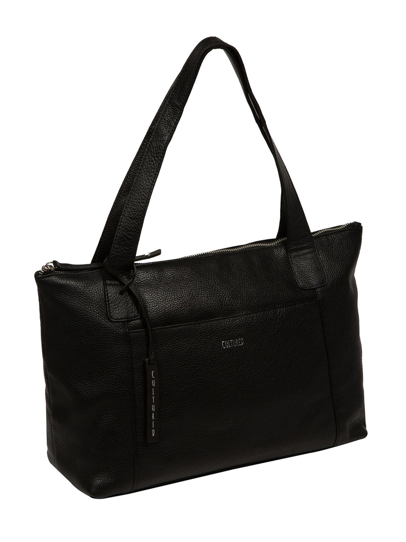 Cultured London Black Marina leather tote bag, British brand