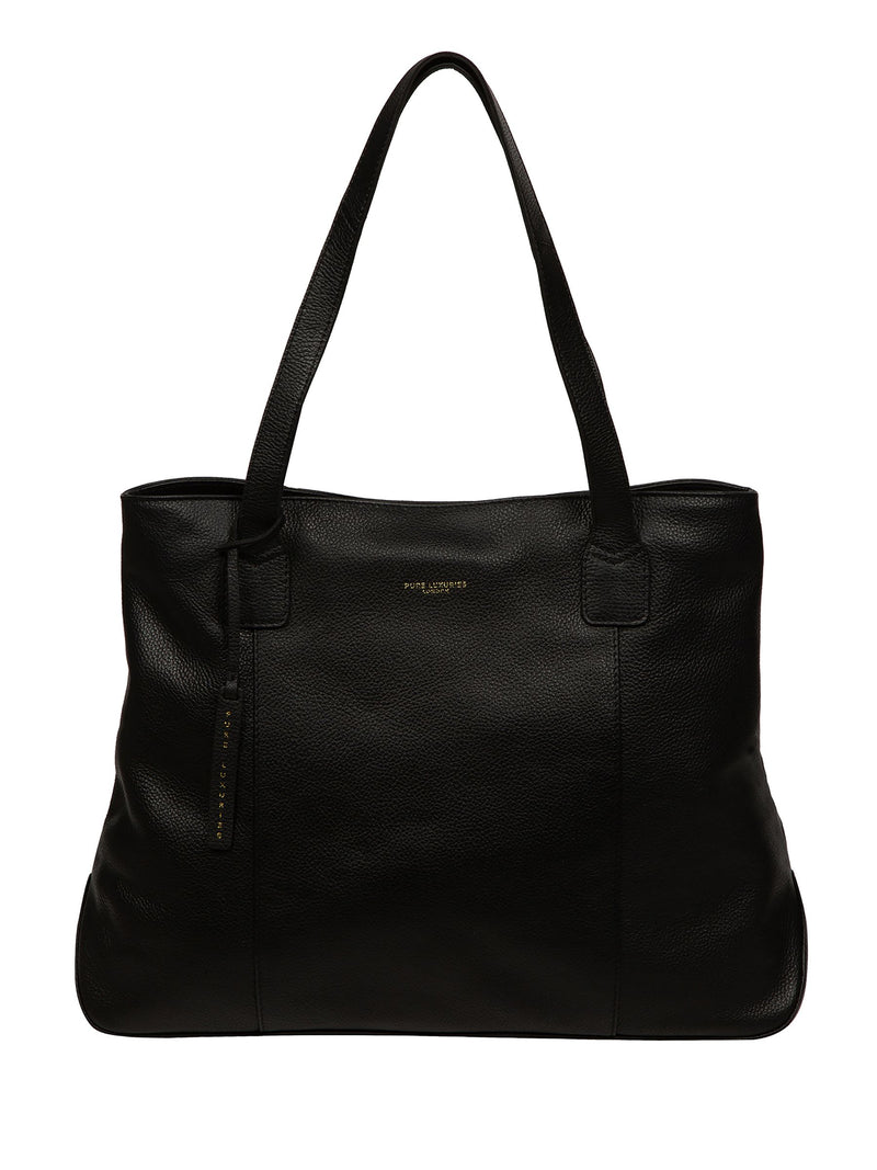 Pure Luxuries London black mochi leather tote bag, imported from the UK
