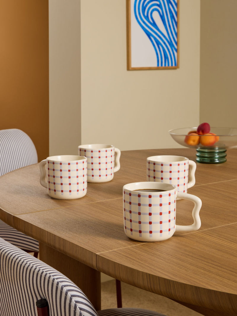 MADE.COM purple check mugs set of 4 (British brand)