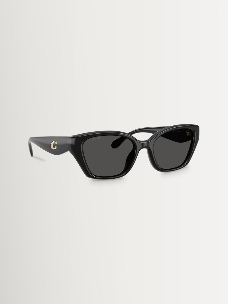 COACH black irregular sunglasses with grey solid lenses, imported from the UK