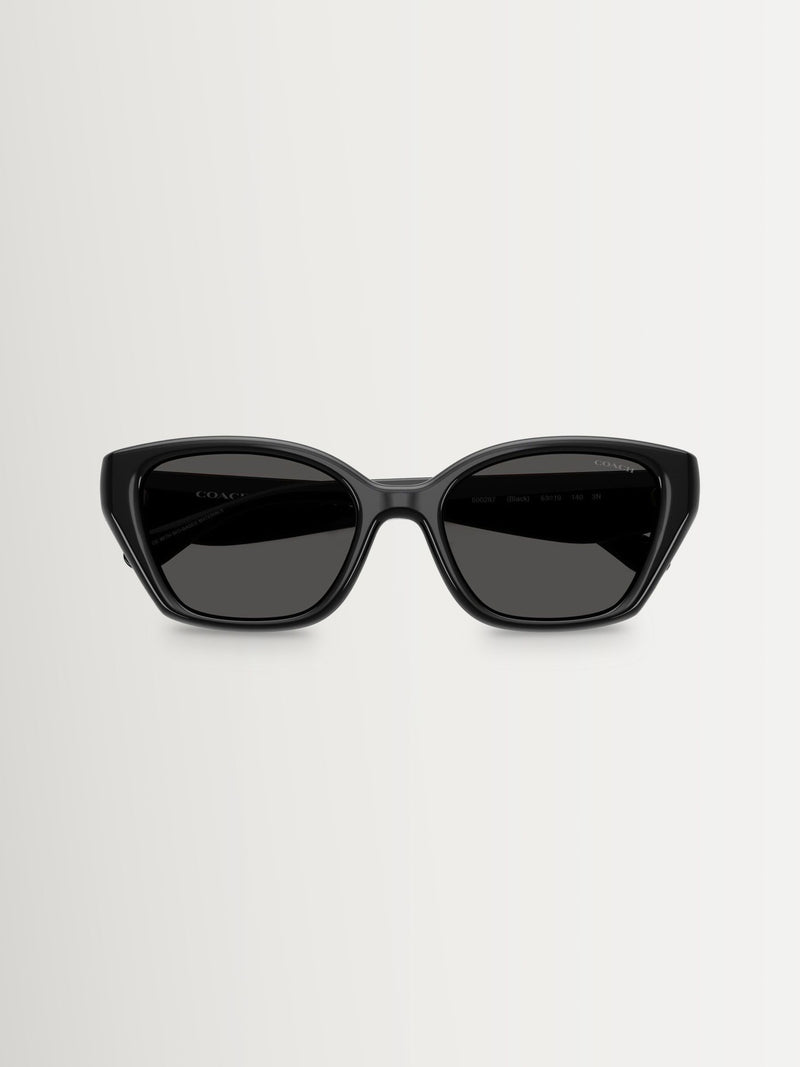 COACH black irregular sunglasses with grey solid lenses, imported from the UK