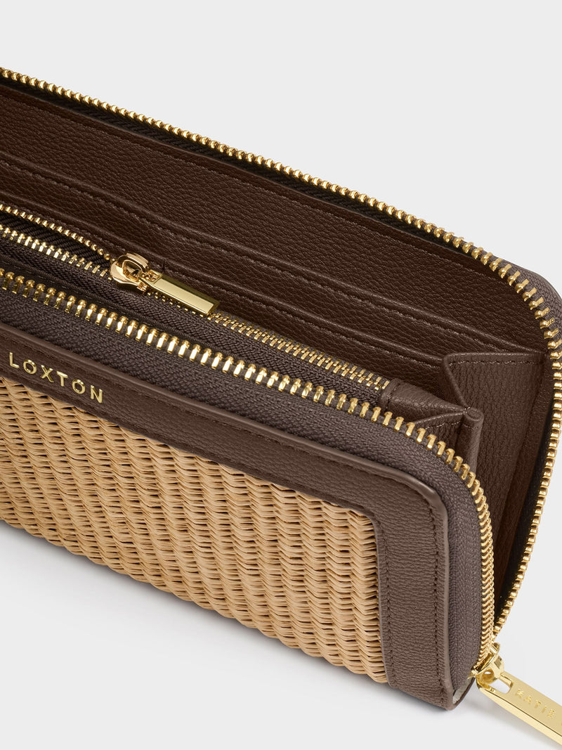 Katie Loxton brown Florence raffia purse, imported from the UK