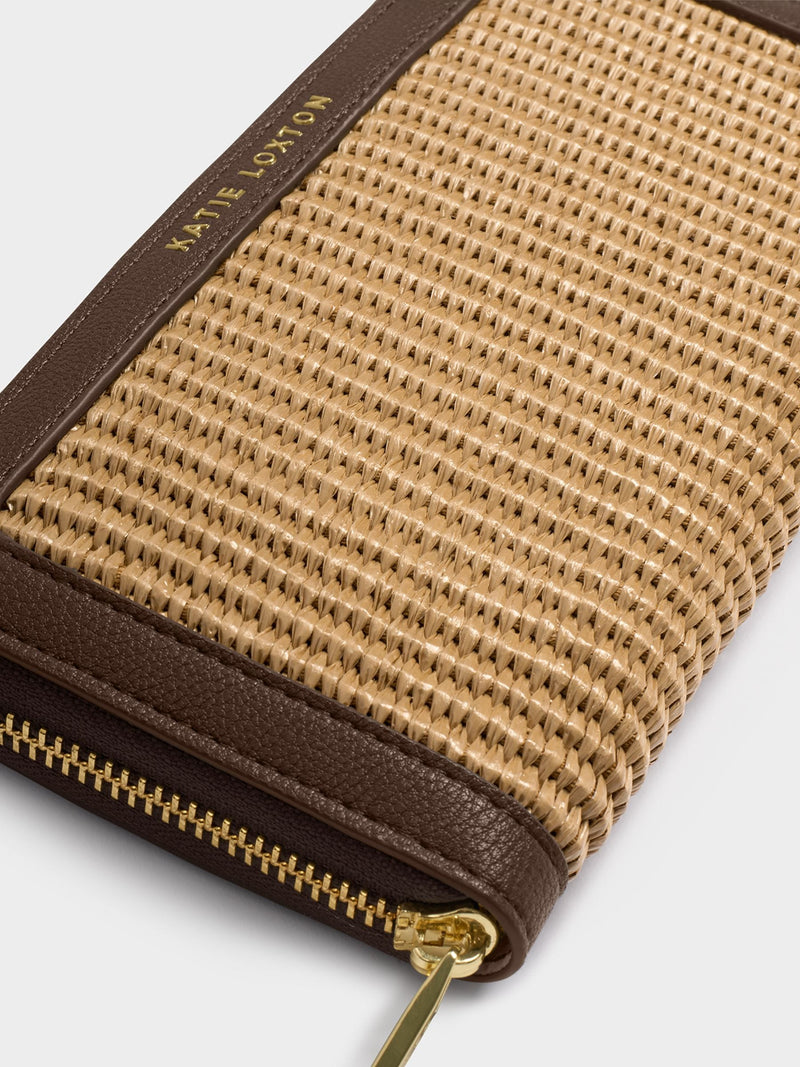 Katie Loxton brown Florence raffia purse, imported from the UK