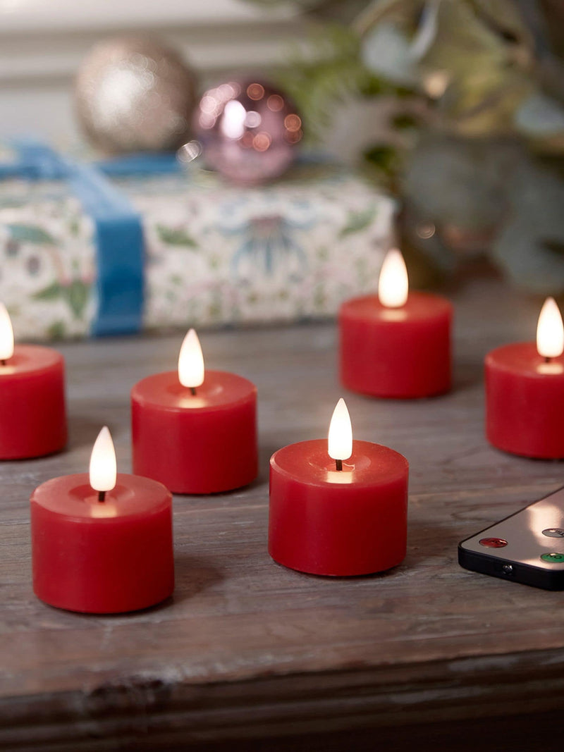 Lights4fun Red TruGlow LED votive candles set of 6 - British product