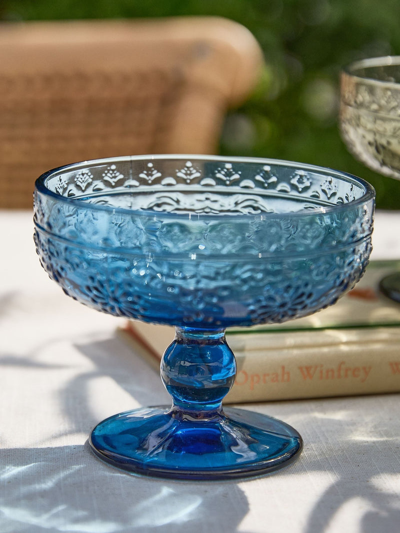 Dibor set of 4 multi-embossed footed glass bowls (British brand)