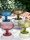 Dibor set of 4 multi-embossed footed glass bowls (British brand)