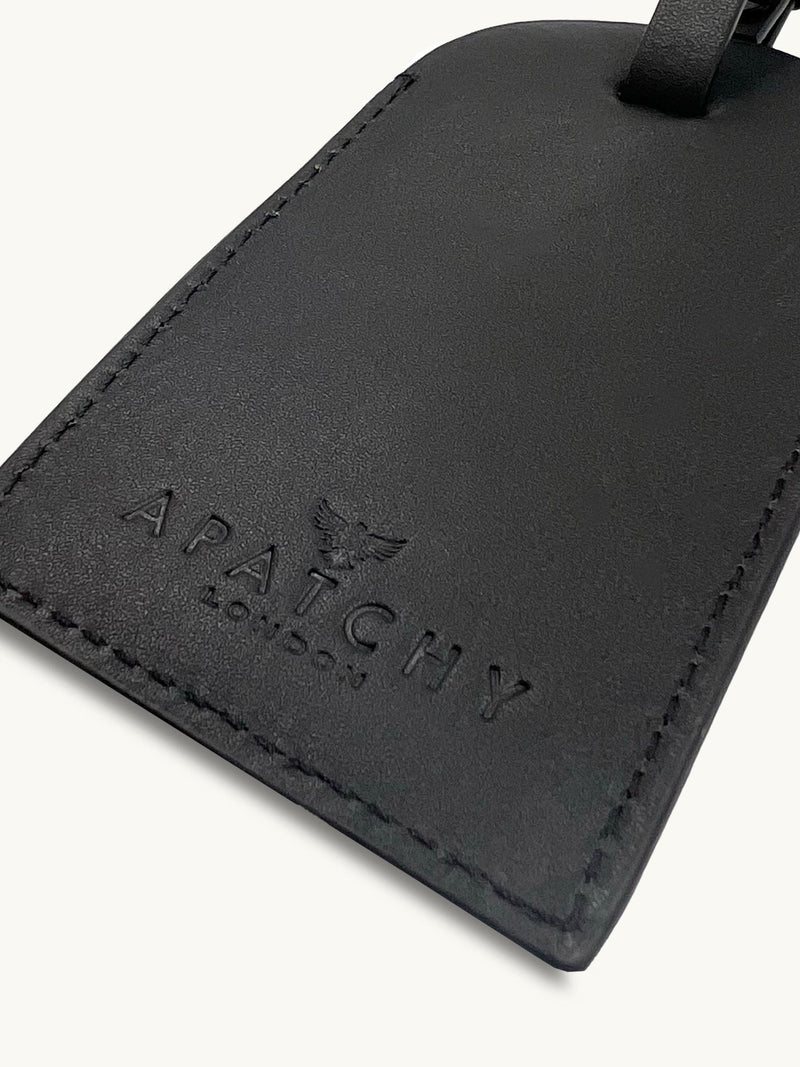 Apatchy black leather luggage tag - British product