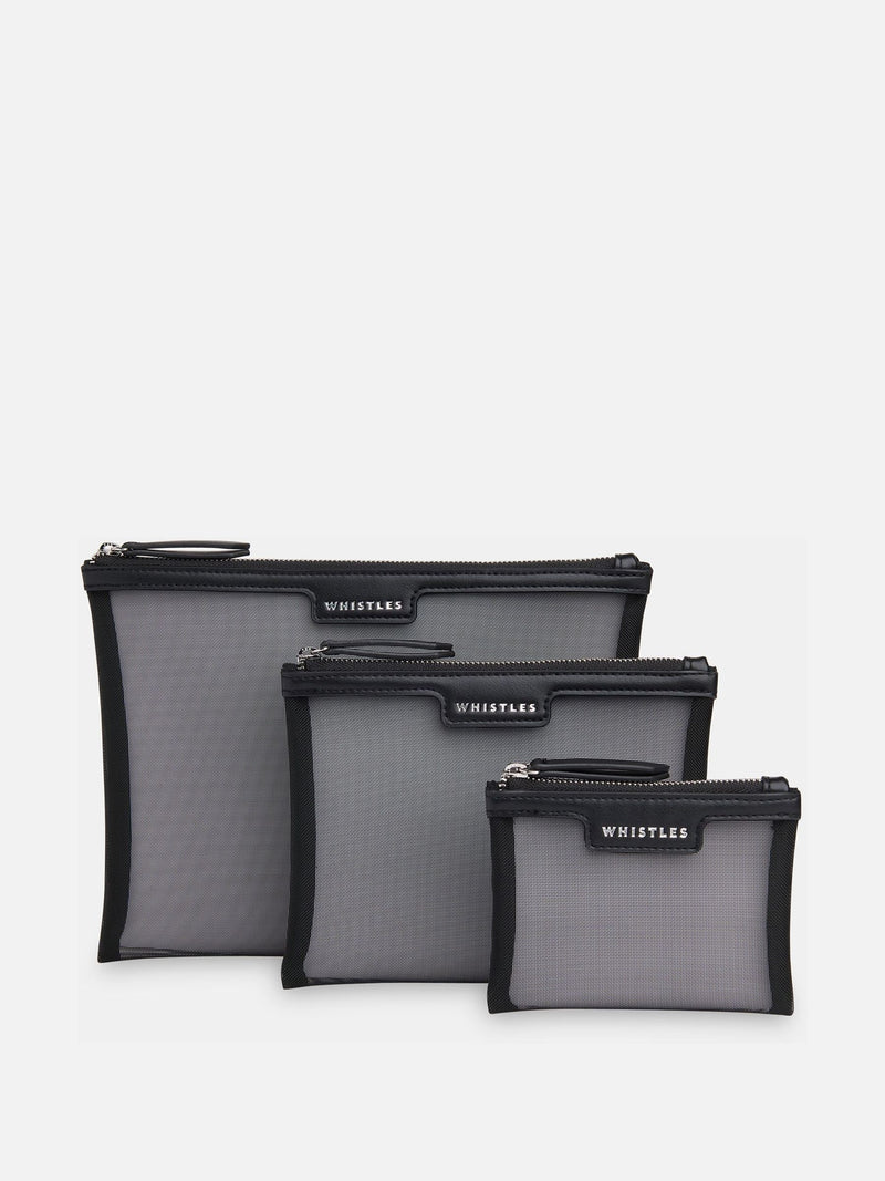 Whistles black mesh pouches 3 pack British brand