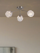 Next Searchlight Satin Nickel 3 Light Textured Glass Flush Ceiling Light- Buy online at McGrocer