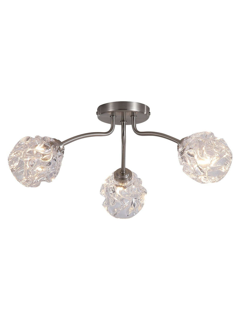 Searchlight satin nickel textured glass flush ceiling light 50cm - British product