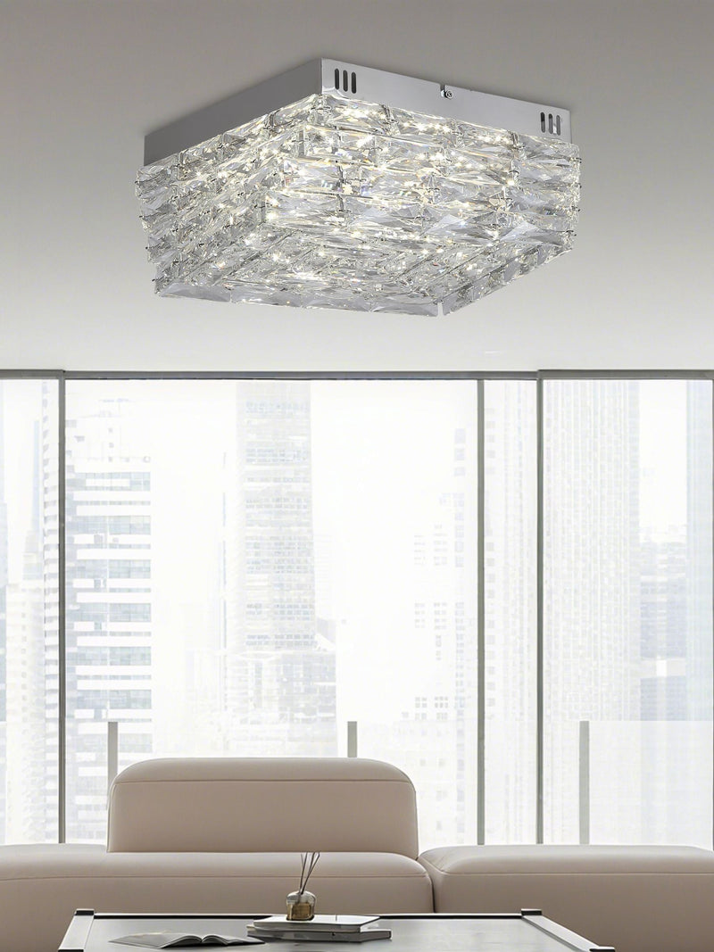 Searchlight chrome and clear crystal flush ceiling light - British product