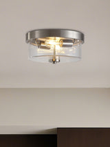 Next Searchlight Satin Silver and Clear 2-Light Seeded Glass Flush Ceiling Light- Buy online at McGrocer