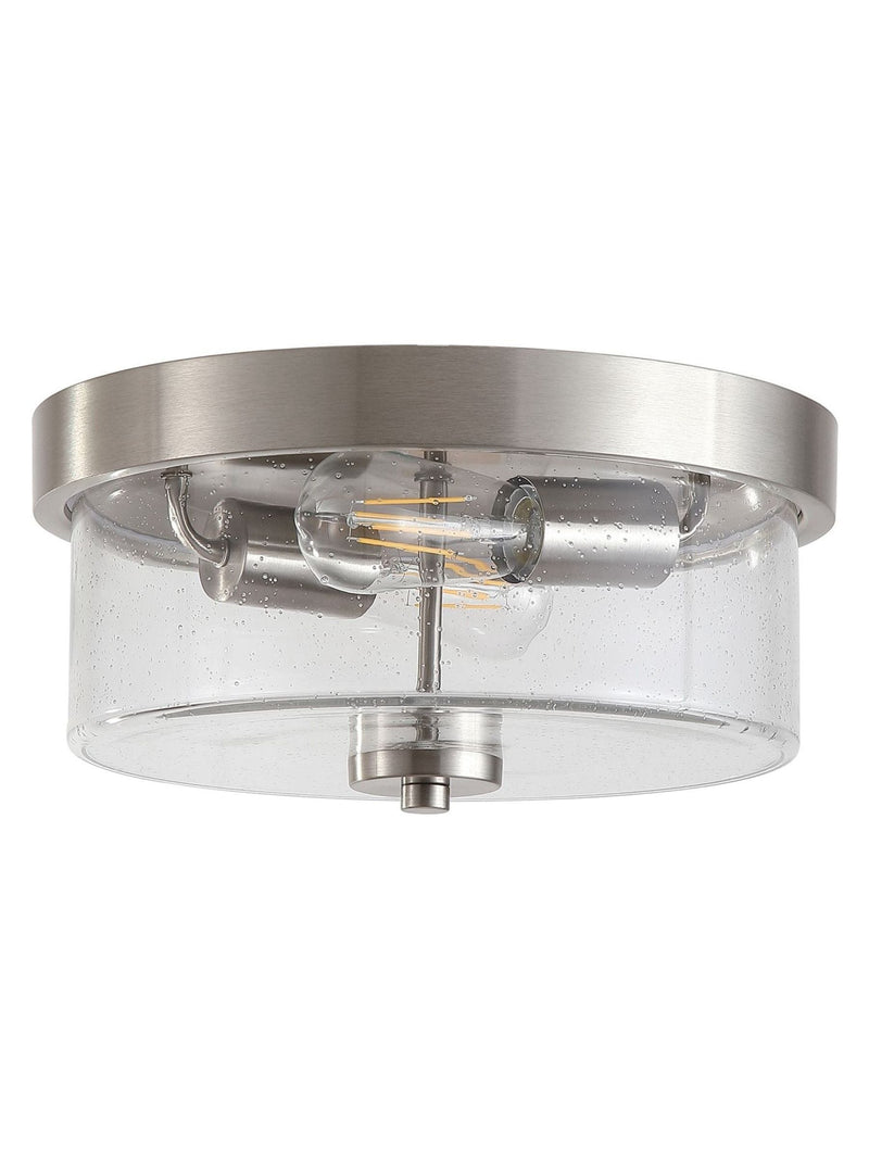 Searchlight satin silver flush ceiling light with seeded glass shade, UK version