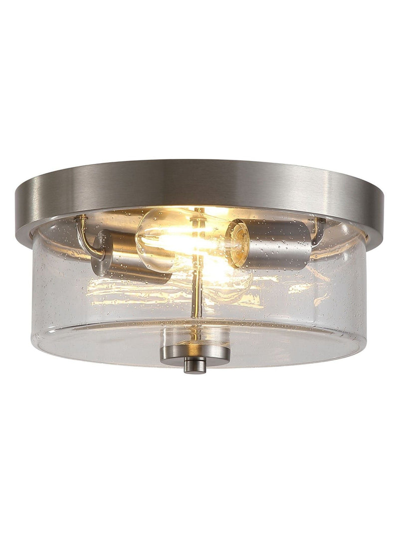Searchlight satin silver flush ceiling light with seeded glass shade, UK version