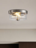 Searchlight satin silver flush ceiling light with seeded glass shade, UK version