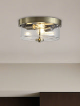 Next Searchlight Antique Brass and Clear 2 Light Seeded Glass Flush Ceiling Light- Buy online at McGrocer
