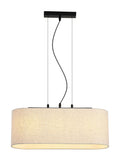 Searchlight black pendant light with oatmeal linen shade, imported from the UK